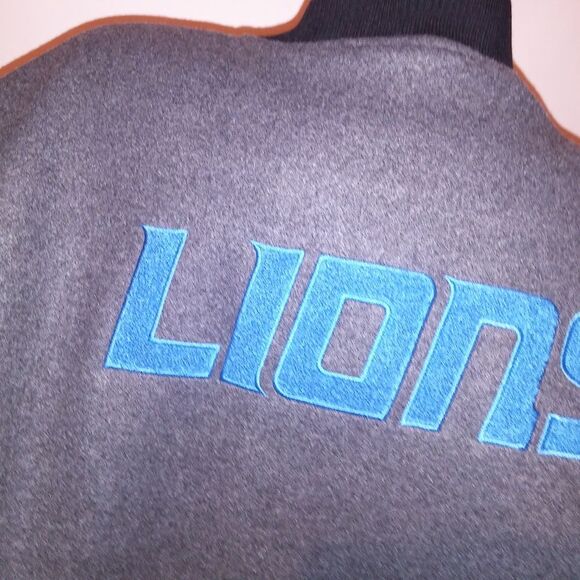 Detroit Lions Bomber Jacket Mens Black Gray Blue Logo Varsity Jacket NFL - Picture 11 of 13
